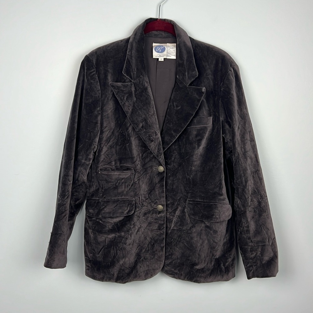 Vintage DG2 by Diane Gilman velvet/ velour gray blazer jacket size medium